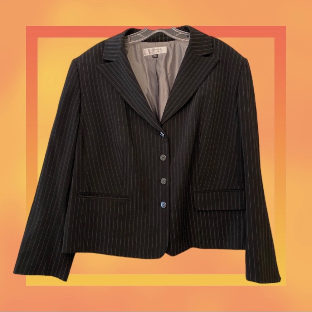 Tahari ASL Black Pin Stripe Suit Coat Jacket Size 20W